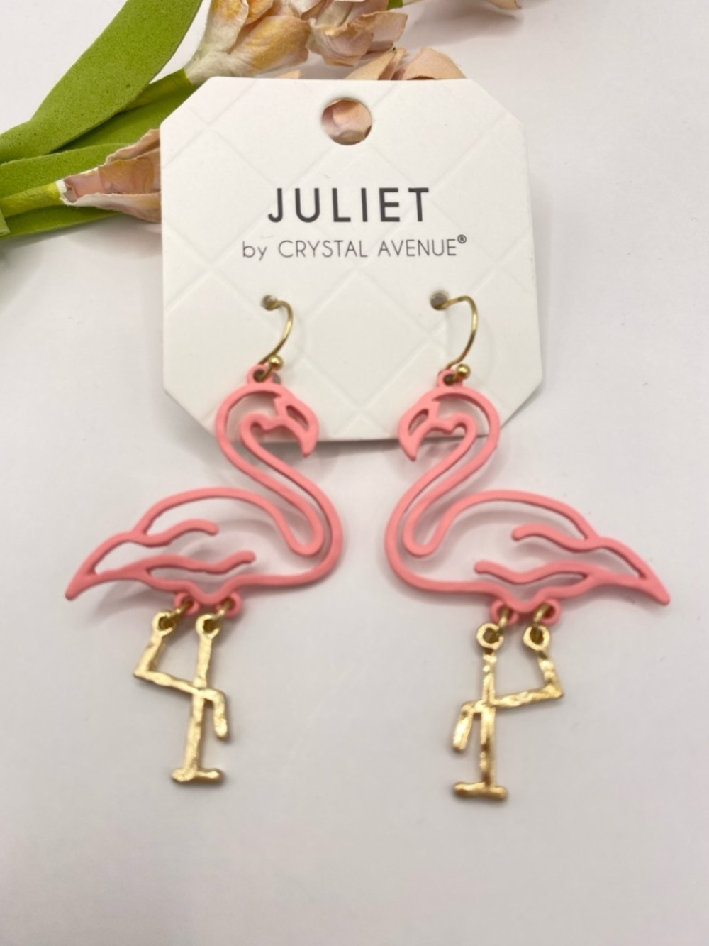 Crystal Avenue Pink Cutout Flamingo Dangle Earrings Tropical Beach Fish Hook NWT